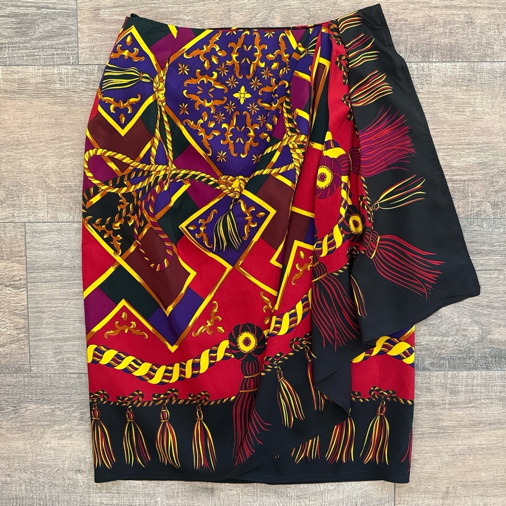 VINTAGE Constance Saunders Abstract Tassel Wrap Skirt - Sz 4